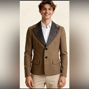 Men's Brown Blazer with Black Satin Peak Lapel